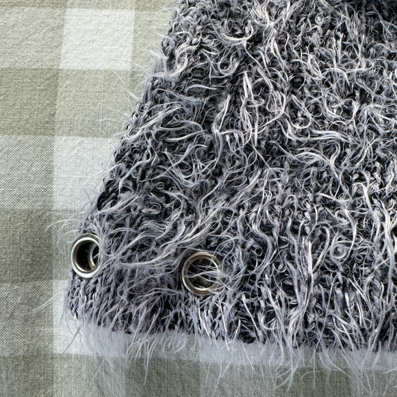 Grey Crop Fuzzy Sweater, Grommet Detail - Picture 2 of 5